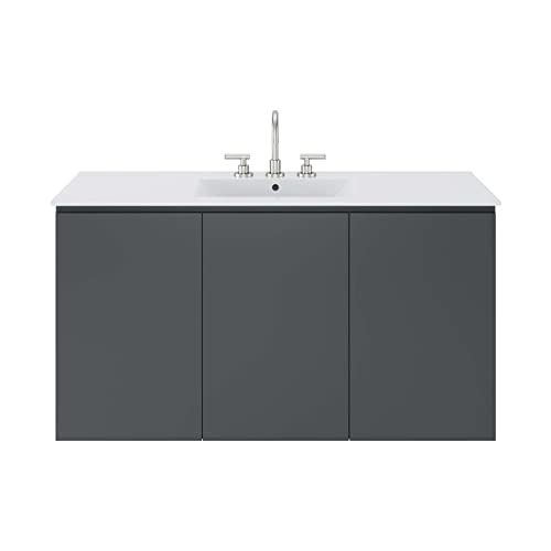 Modway Gray and White Bryn Wall-Mount Bathroom Vanity EEI-5780-GRY-WHI