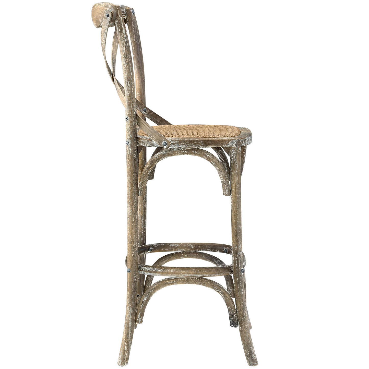 Modway Gear Rustic Farmhouse Elm Wood Rattan Bar Stool in Gray - Fully Assembled