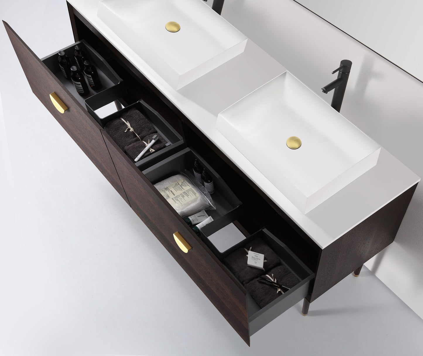 VENESSA 72” SMOKE GRAY OAK DUAL MOUNT MODERN BATHROOM VANITY