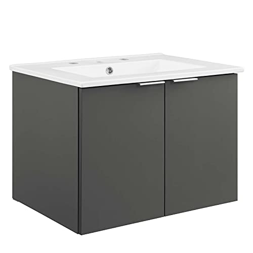 Modway Maybelle 24" Wall-Mount Bathroom Vanity in Gray White