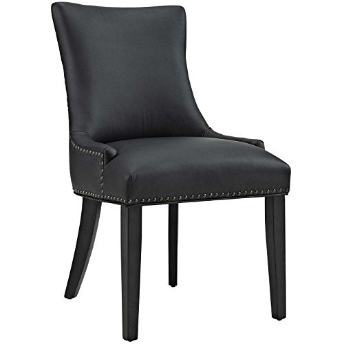 Modway Marquis Modern Elegant Upholstered Vinyl Parsons Dining Side Chair with Nailhead Trim and Wood Legs in Black