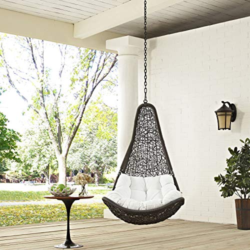 Modway EEI-2657-GRY-WHI-SET Abate Wicker Rattan Outdoor Patio with Hanging Steel Chain, Swing Chair Without Stand, Gray White