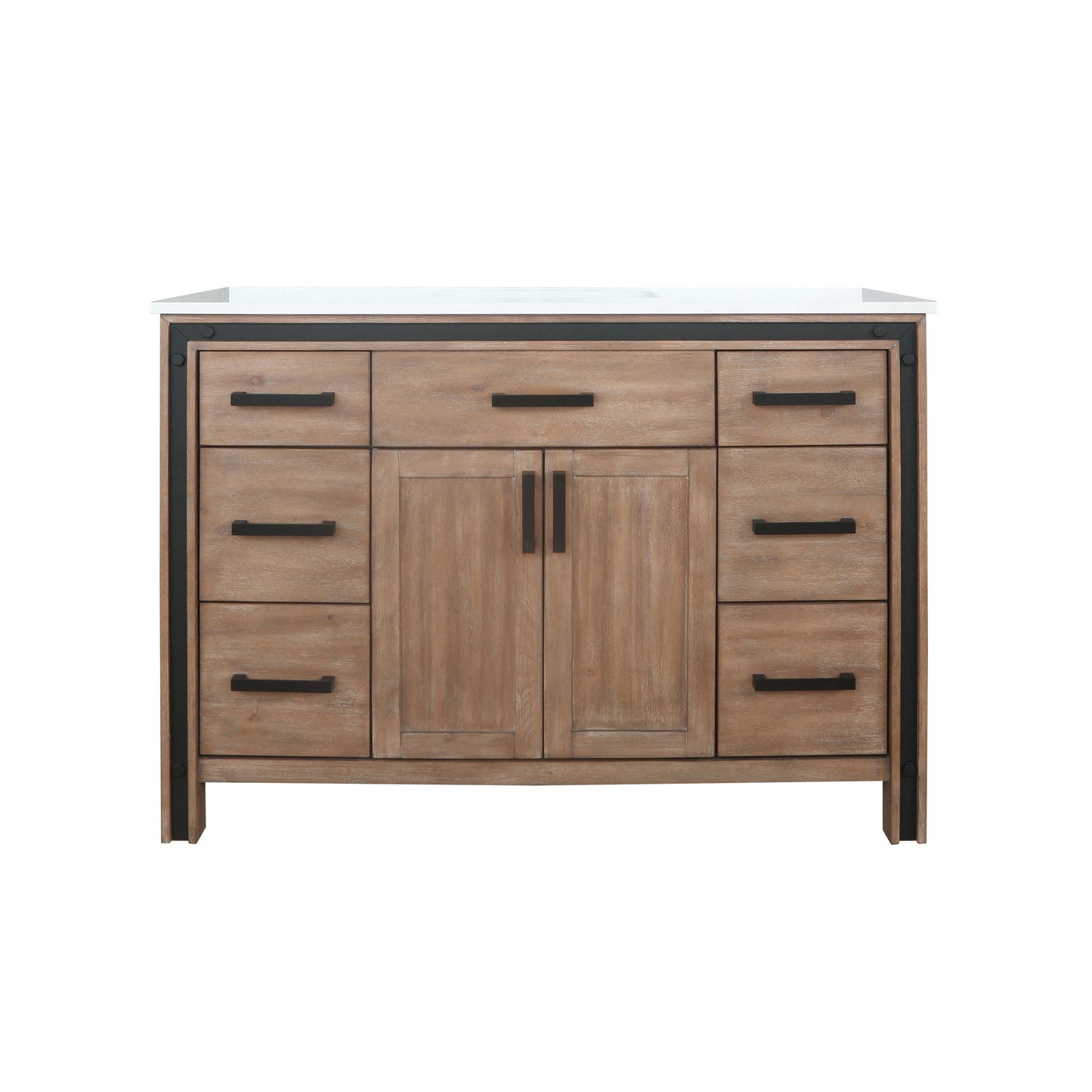 Ziva 48" Rustic Barnwood Single Vanity, Cultured Marble Top, White Square Sink and no Mirror