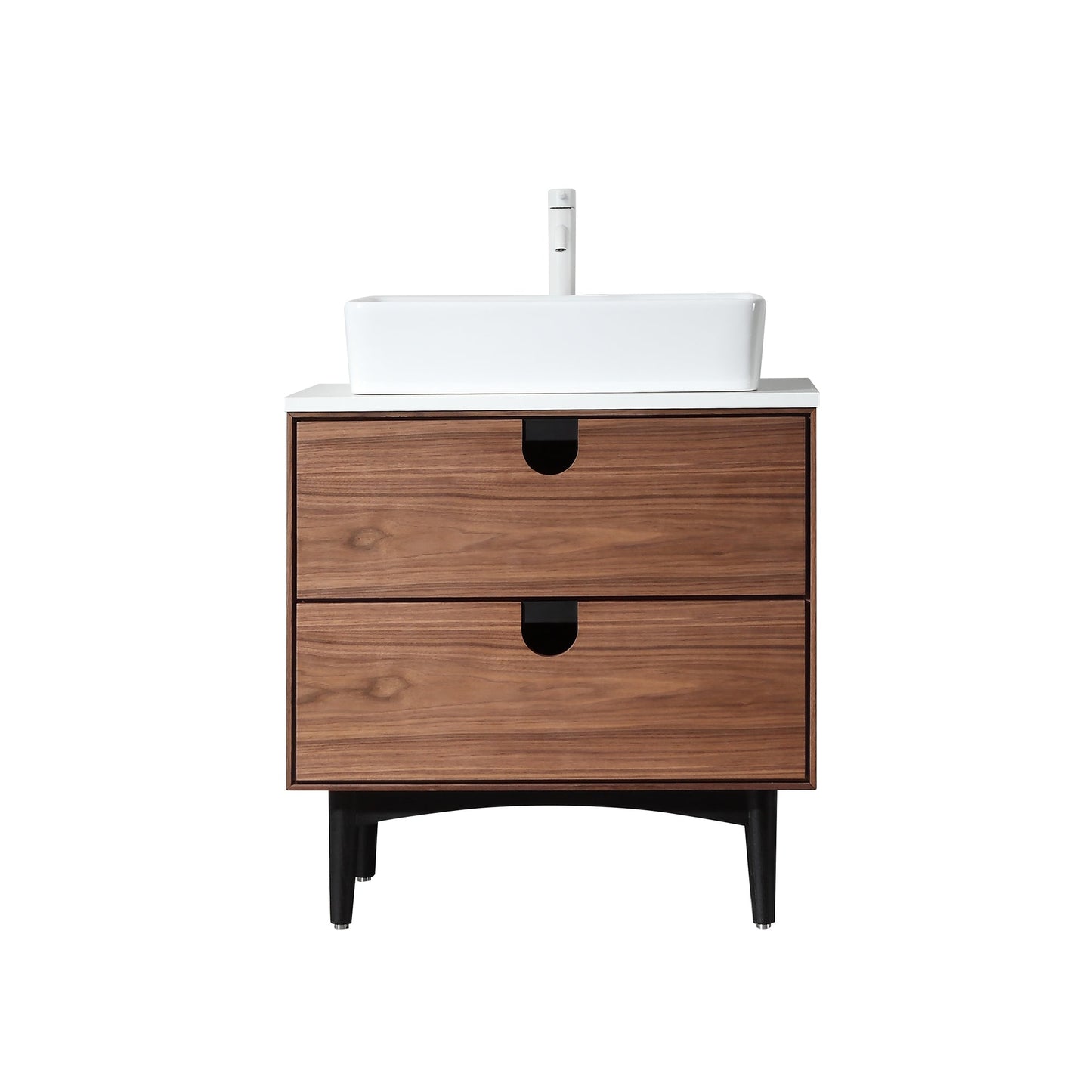 PORTREE 30” WALNUT MID-CENTURY FREESTANDING BATHROOM VANITY