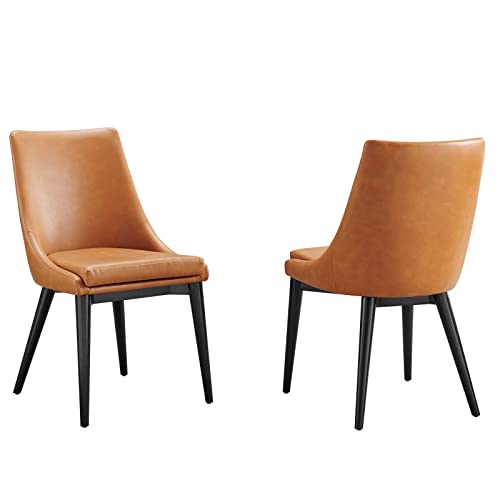 Modway Viscount Mid-Century Modern Vegan Leather Upholstered Two Dining Chairs in Tan