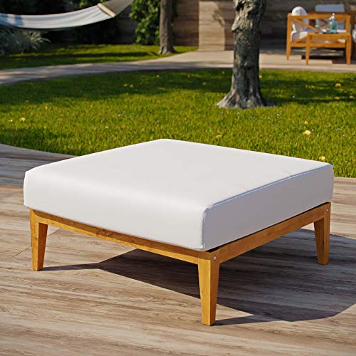 Modway EEI-3428-NAT-WHI Northlake Outdoor Patio Premium Grade A Teak Ottoman With Sunproof Cushion, Natural White