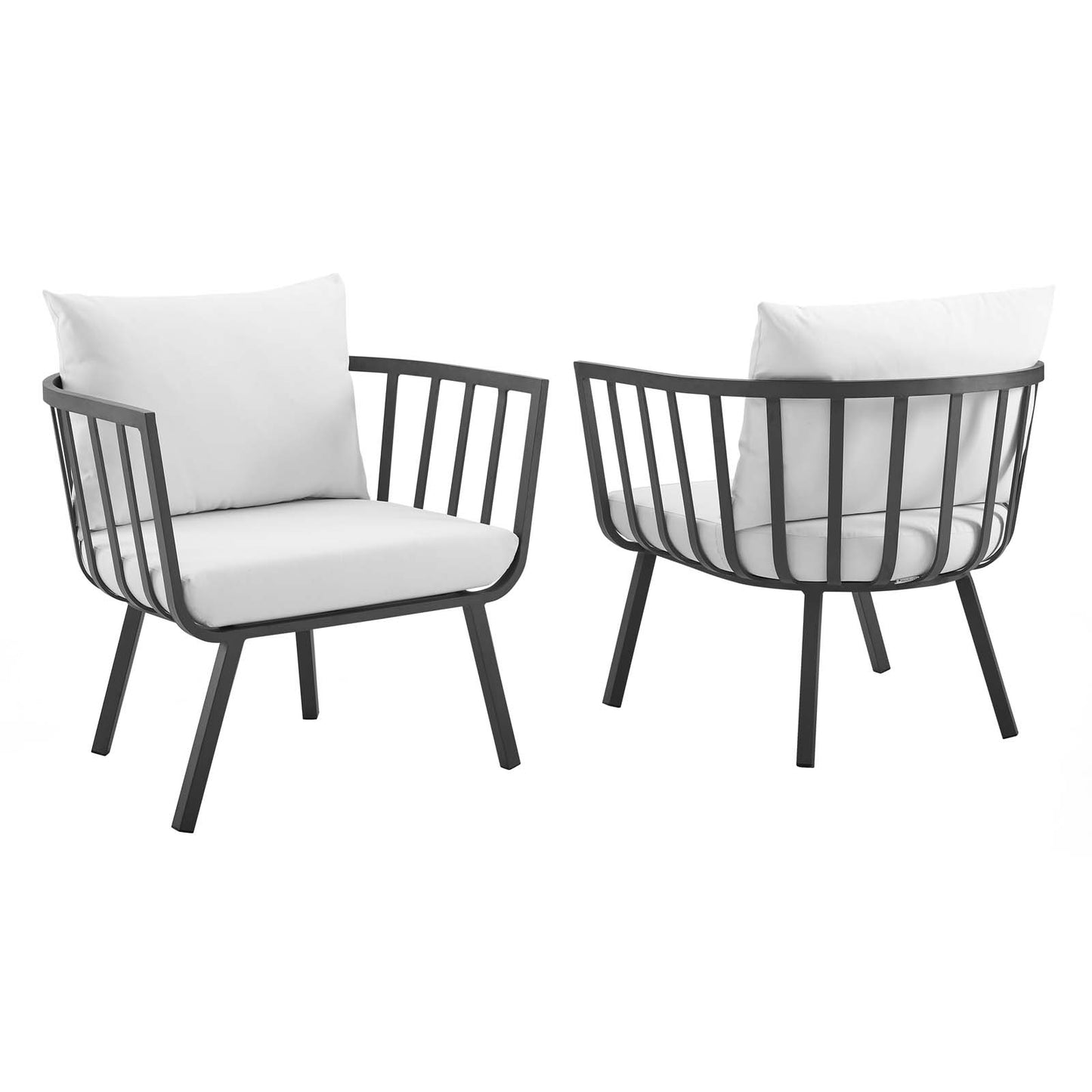 Modway Riverside Aluminum Patio Armchair in Gray and White (Set of 2)