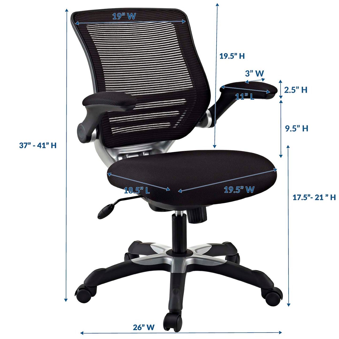 Modway Edge Mesh Back and Mesh Seat Office Chair In Black With Flip-Up Arms in Black