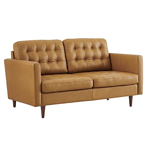 Modway Exalt Vegan Leather Tufted Loveseat in Tan