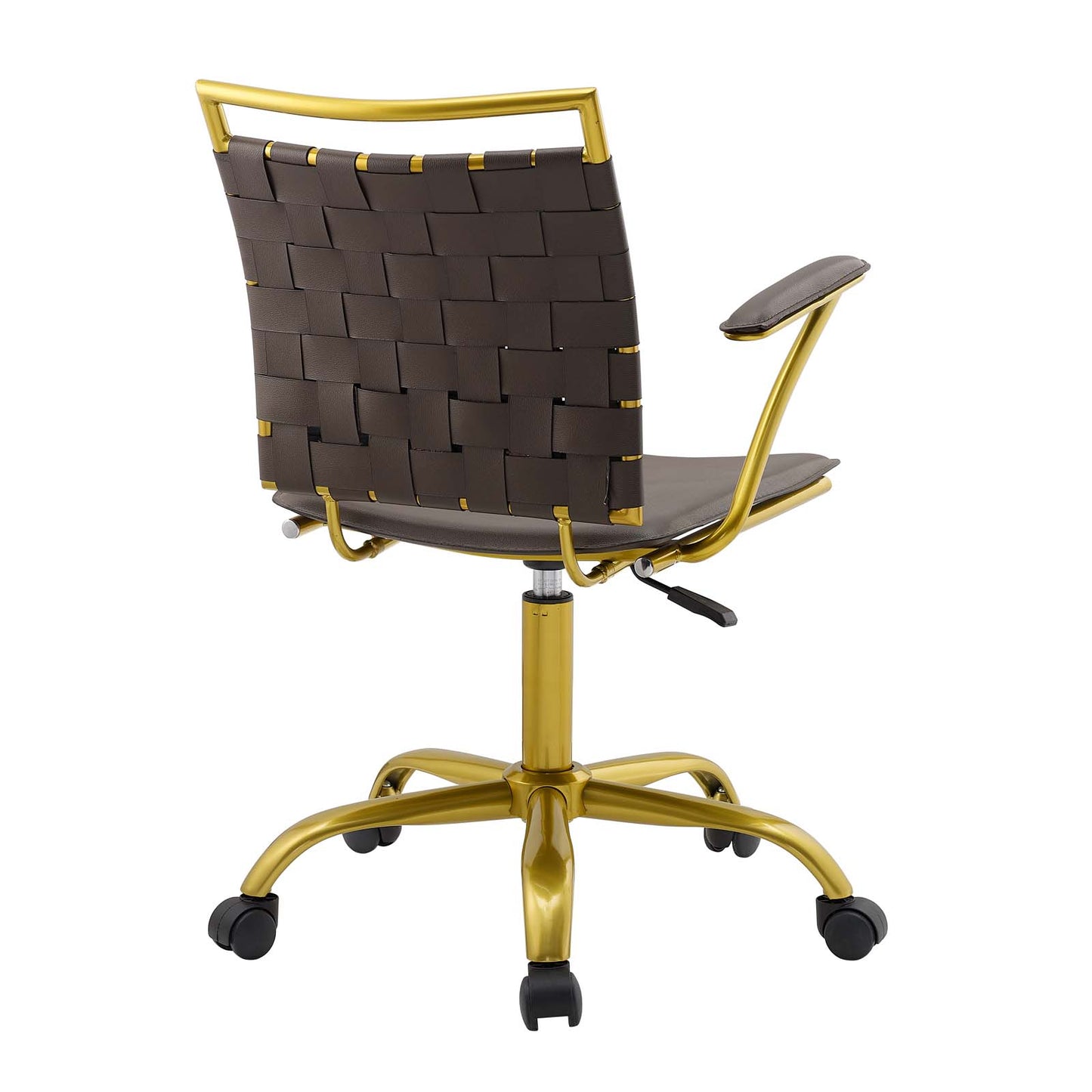 Modway Fuse Webbed Back Faux Leather and Gold Metal Adjustable Office Chair in Brown