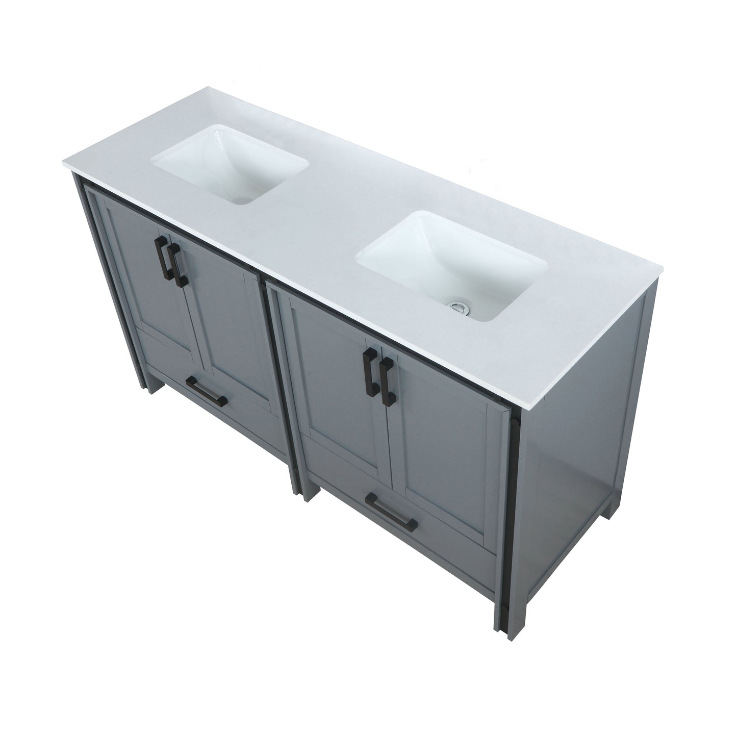 Ziva 60" Dark Grey Double Vanity, Cultured Marble Top, White Square Sink and no Mirror