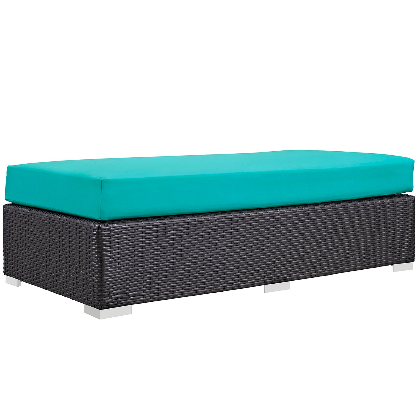 Modway Convene Wicker Rattan Outdoor Patio Rectangle Ottoman in Espresso Turquoise