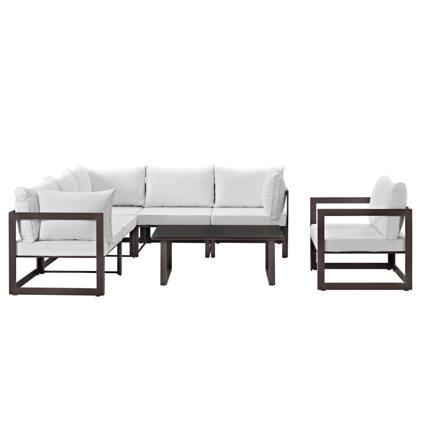 Modway Fortuna 7 Piece Outdoor Patio Sectional Sofa Set in Brown White