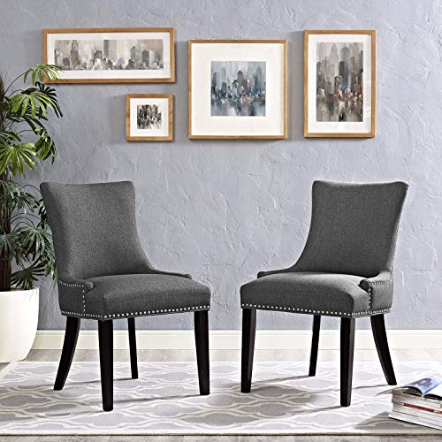 Modway Marquis Modern Upholstered Fabric Two Dining Chairs with Nailhead Trim in Gray