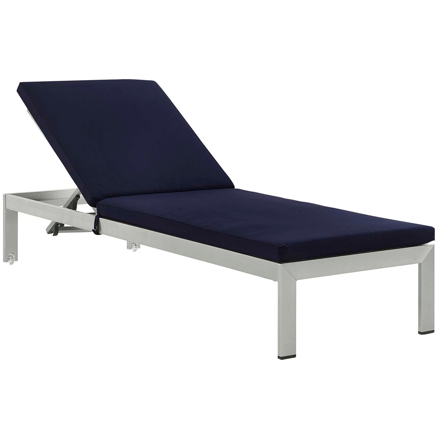 Modway EEI-4501-SLV-NAV Shore Patio Aluminum Outdoor Chaise, Silver Navy