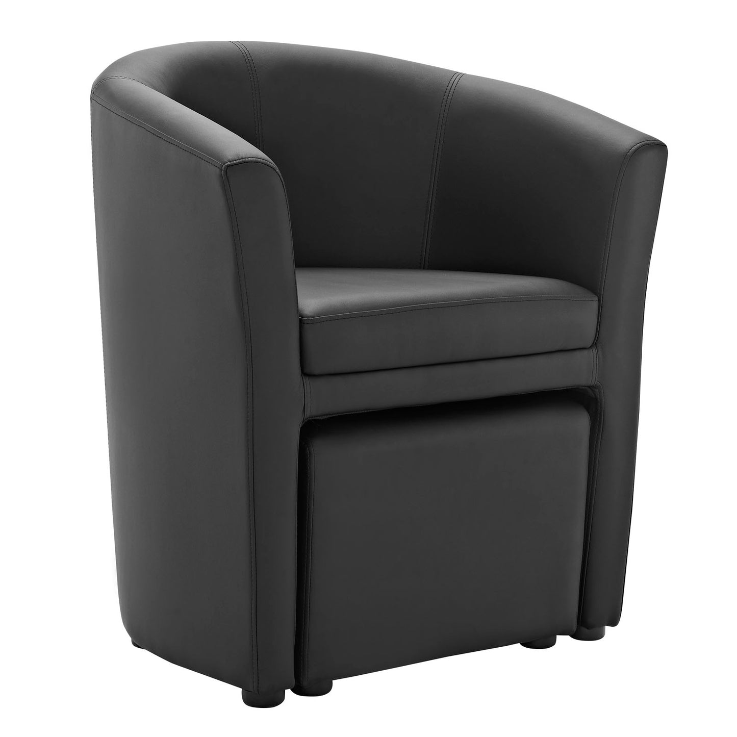 Modway Divulge Faux Leather Armchair and Ottoman Set in Black