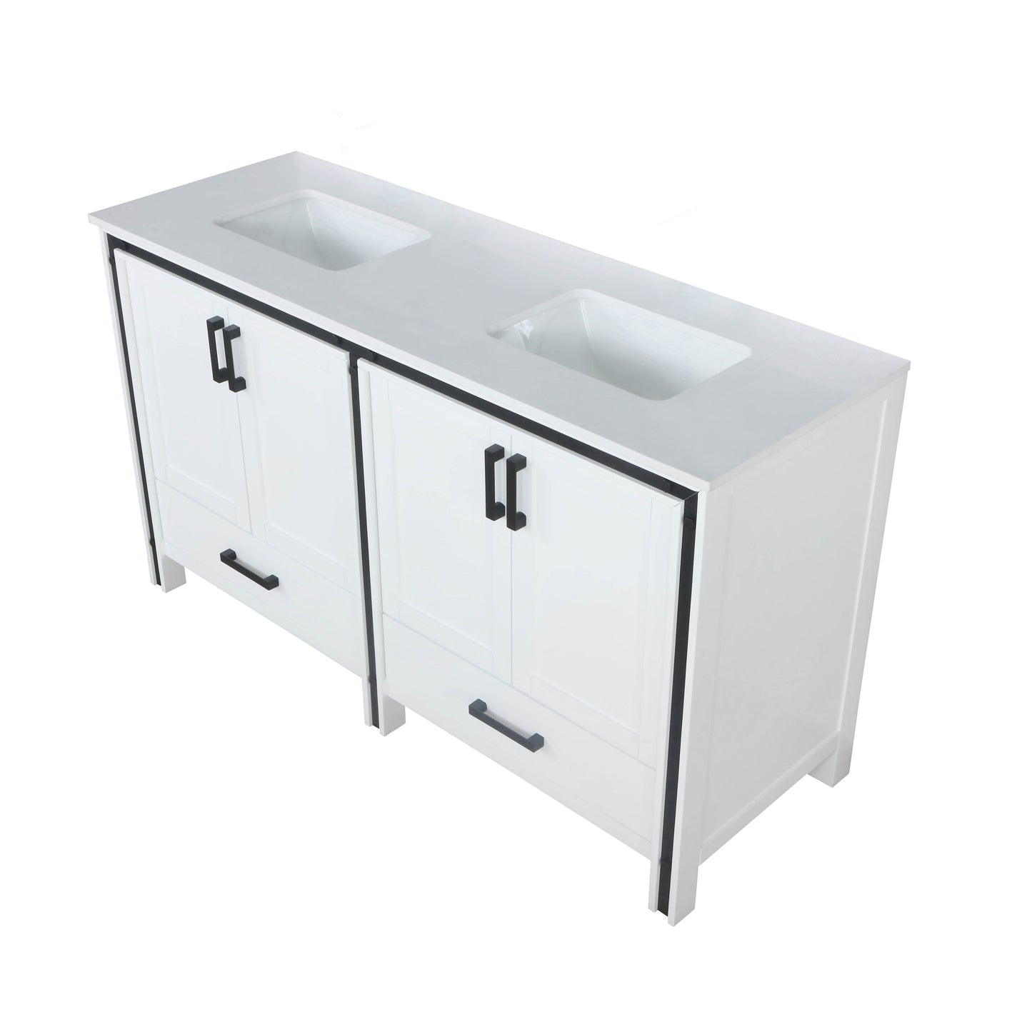 Ziva 60" White Double Vanity, Cultured Marble Top, White Square Sink and no Mirror