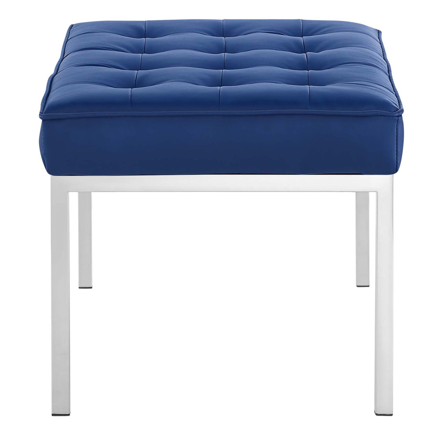 Modway Loft Tufted Button Vegan Leather Upholstered Medium Accent Bench in Silver Navy