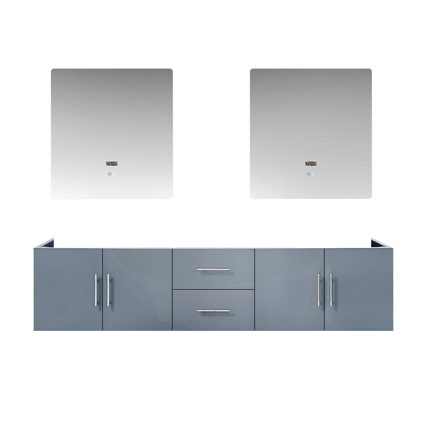 Geneva 80" Dark Grey Double Vanity, no Top and 30" LED Mirrors