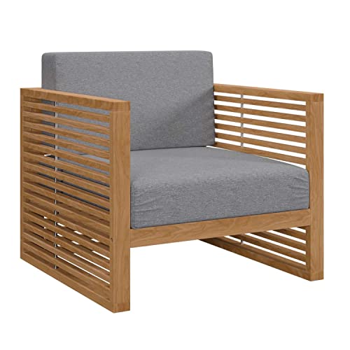 Modway Natural Carlsbad Teak Wood Outdoor Patio Armchair EEI-5606-NAT-GRY