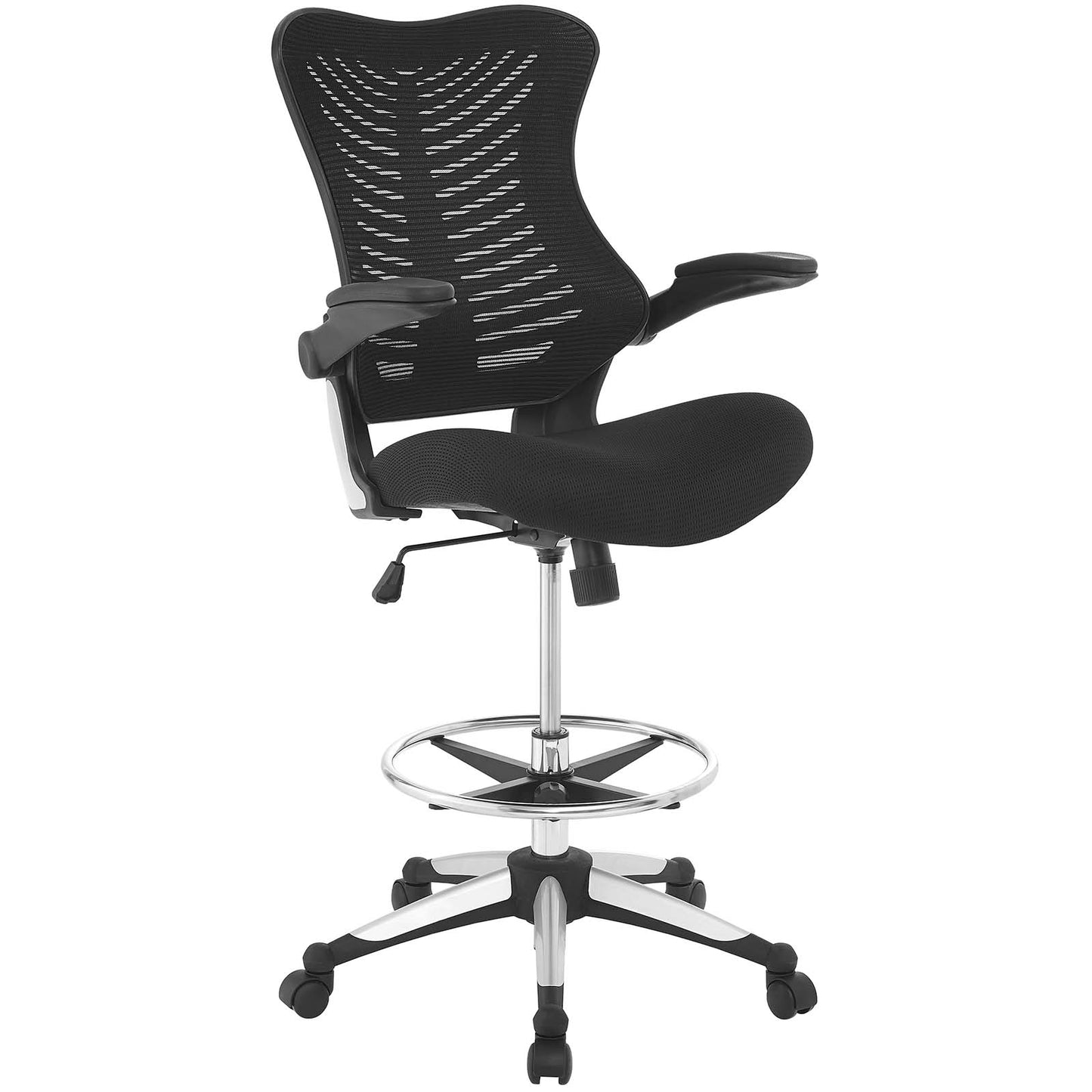 Modway Charge Drafting Chair - Reception Desk Chair - Drafting Stool with Flip-Up Arms in Black