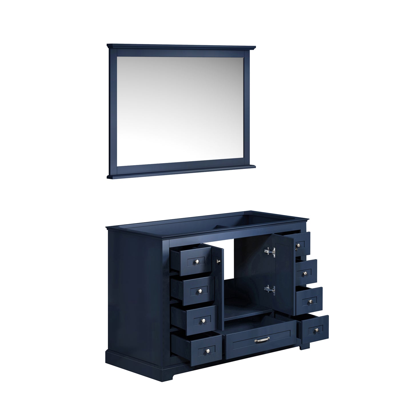 Dukes 48" Navy Blue Single Vanity, no Top and 46" Mirror