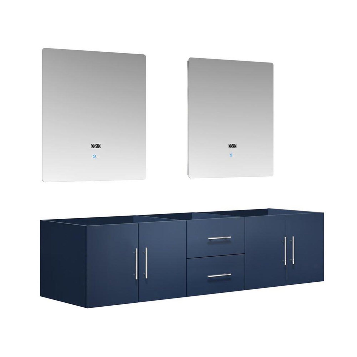 Geneva 72" Navy Blue Double Vanity, no Top and 30" LED Mirrors