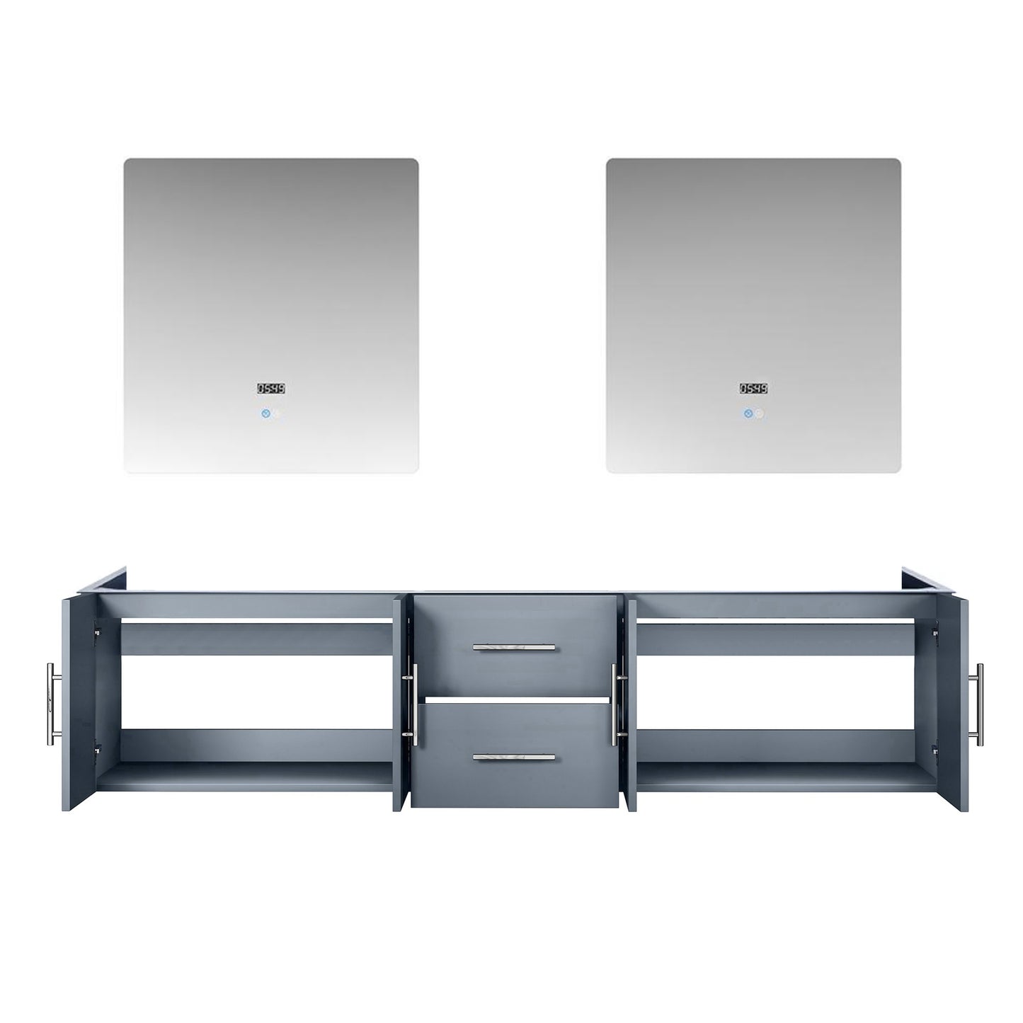 Geneva 80" Dark Grey Double Vanity, no Top and 30" LED Mirrors