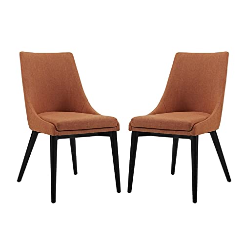 Modway Viscount Mid-Century Modern Upholstered Fabric Two Kitchen and Dining Room Chairs in Orange