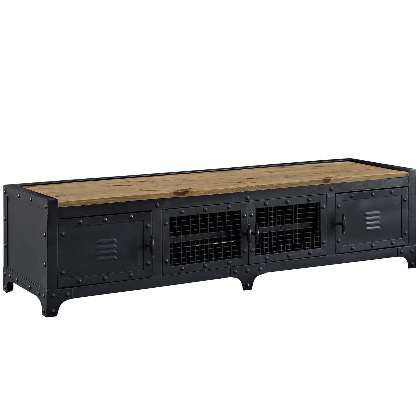 Modway Dungeon Industrial Pine Wood and Steel TV Stand In Black