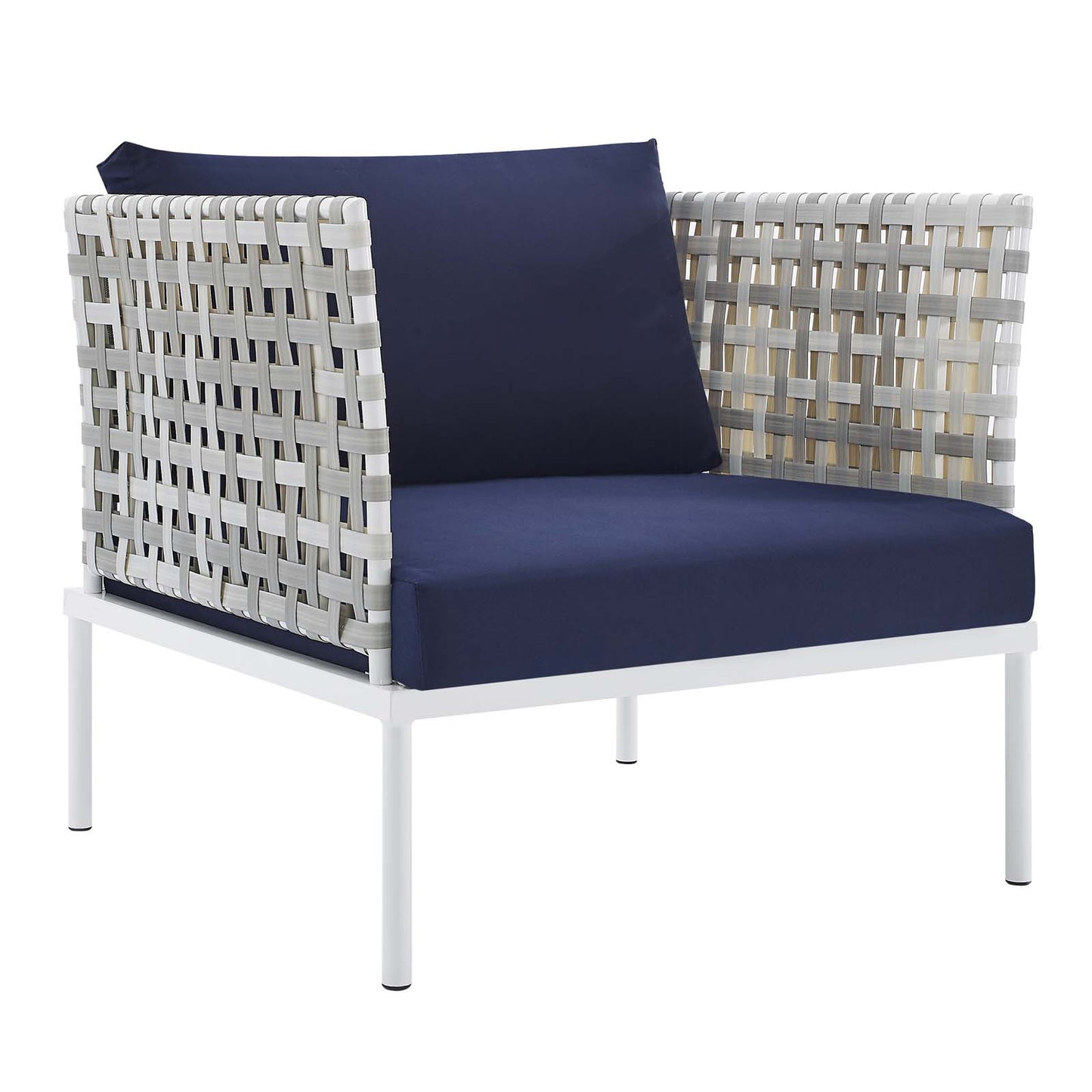 Modway Harmony Sunbrella Basket Weave Outdoor Patio Aluminum Armchair, Taupe Navy