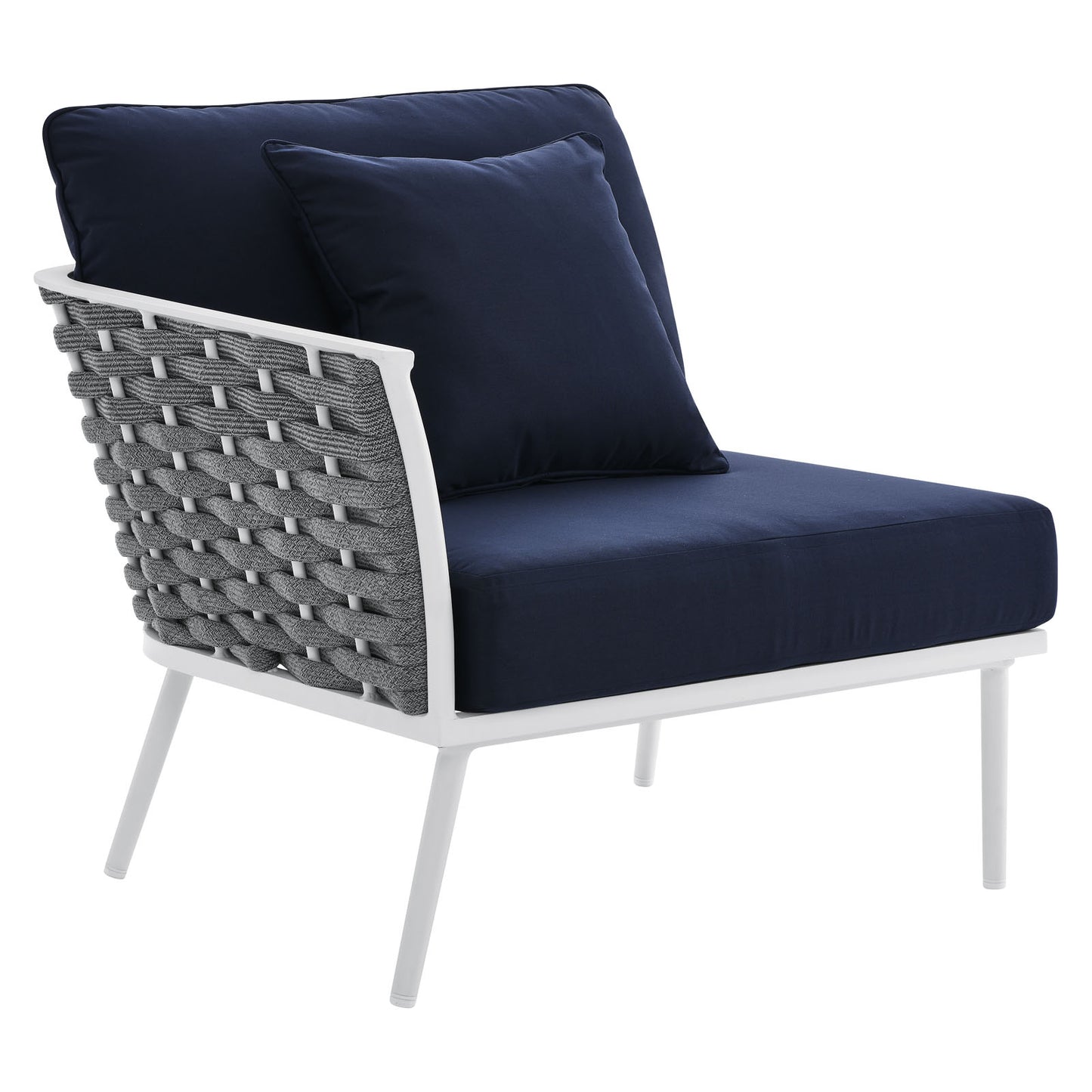 Modway EEI-5565-WHI-NAV Stance Outdoor Patio Aluminum Left-Facing White Navy Armchair, Blue