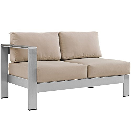 Modway Shore Aluminum Outdoor Patio Left Arm Loveseat in Silver Beige