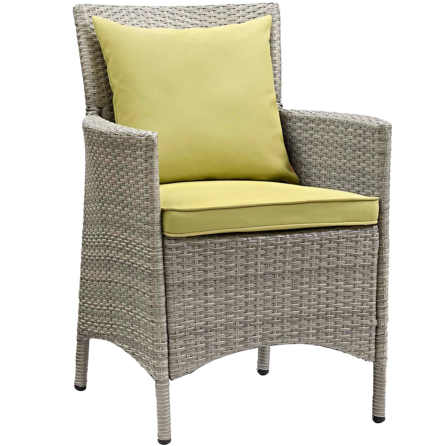 Modway Conduit Rattan Patio Dining Arm Chair in Gray and Peridot (Set of 2)