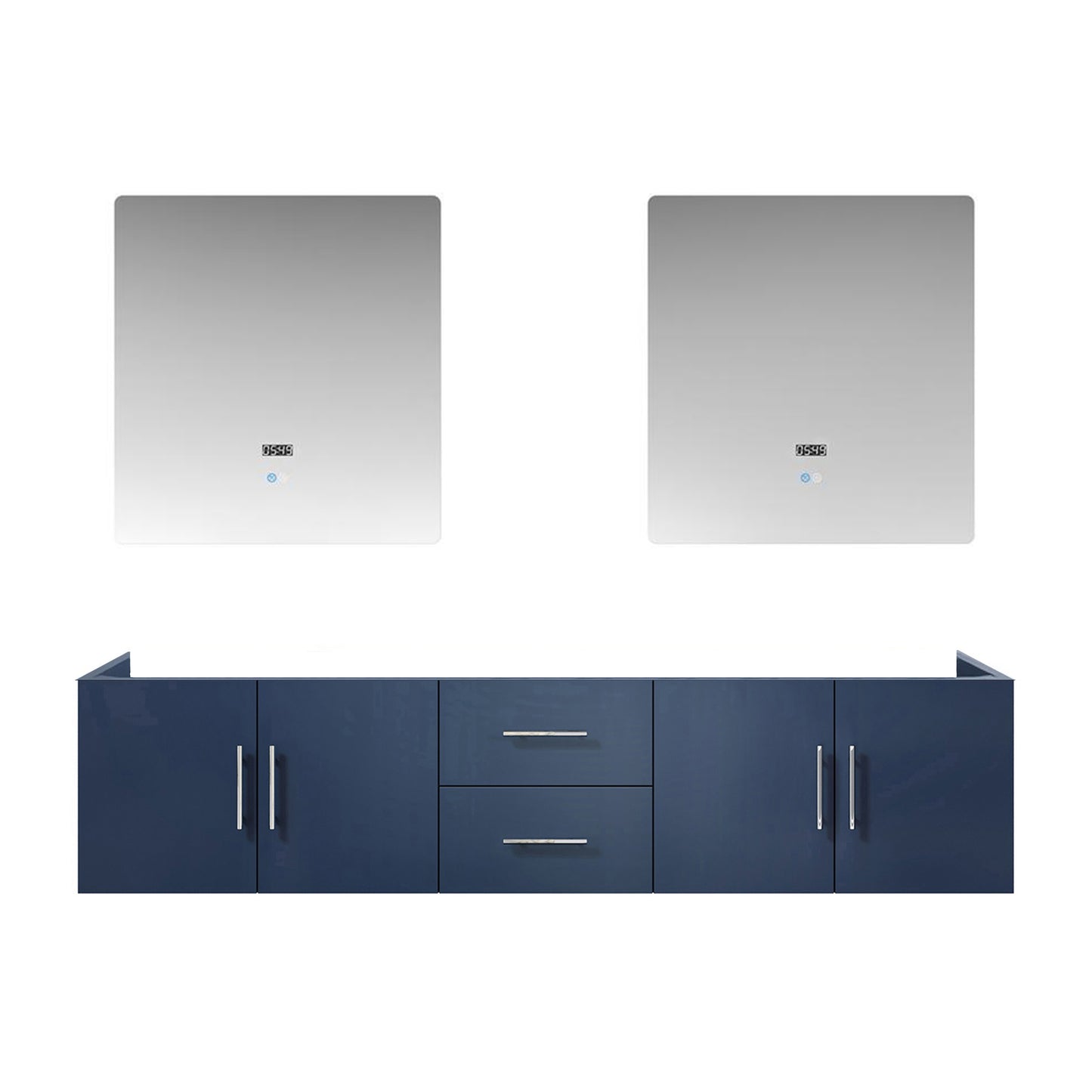 Geneva 80" Navy Blue Double Vanity, no Top and 30" LED Mirrors