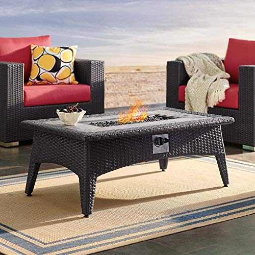 Modway Splendor Wicker Rattan Rectangular Propane Gas Fire Pit Table