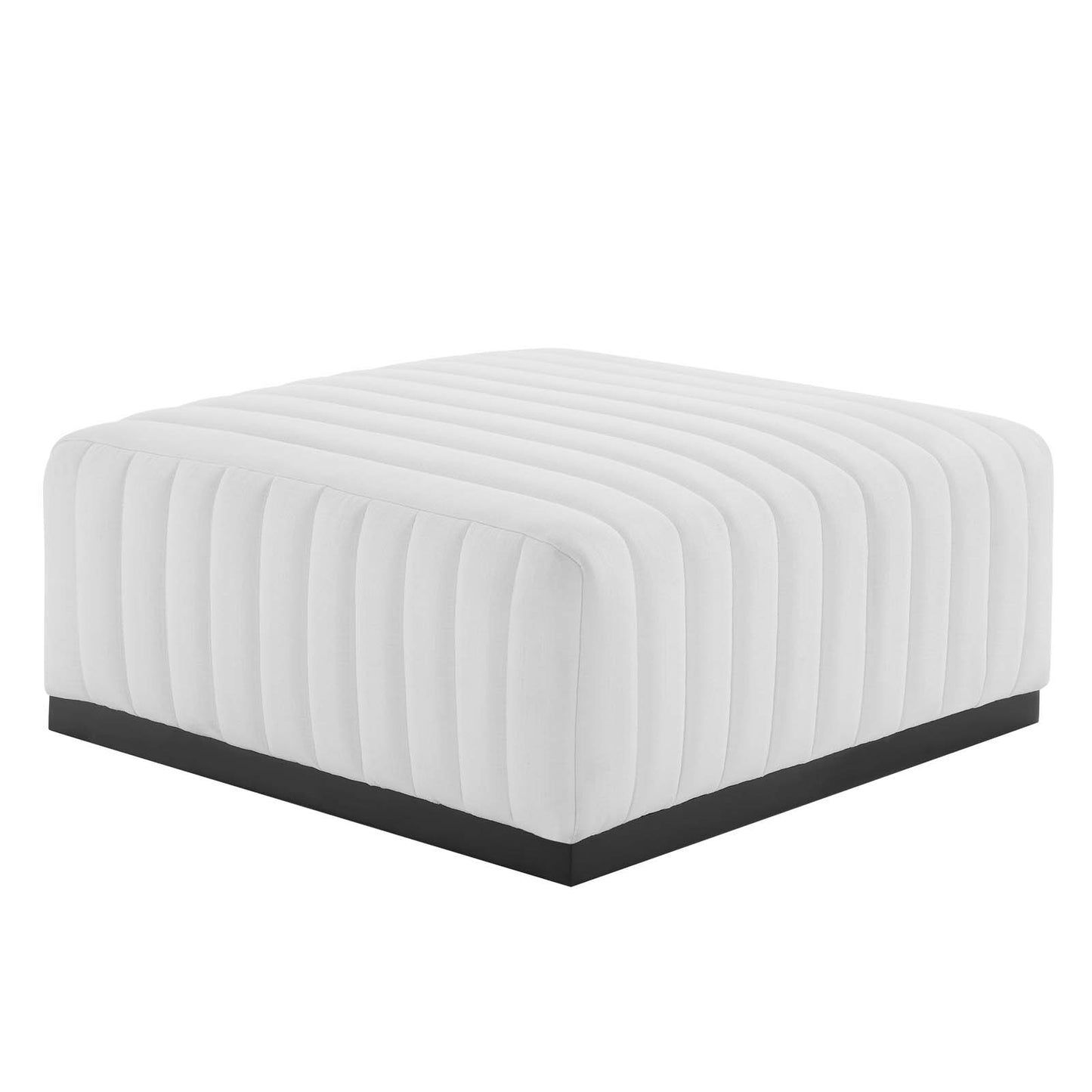 Modway White Conjure Channel Tufted Upholstered Fabric Ottoman EEI-5501-BLK-WHI