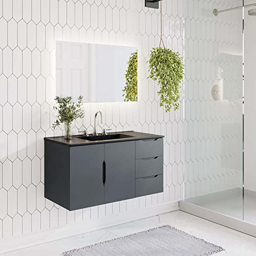 Modway Vitality 36" Wall-Mount Bathroom Vanity in Gray Black