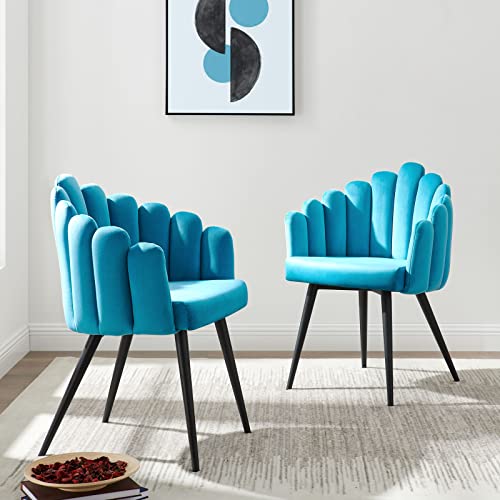 Modway Performance Velvet Channel Tufted Set of 2 in Black Blue Dining Chair