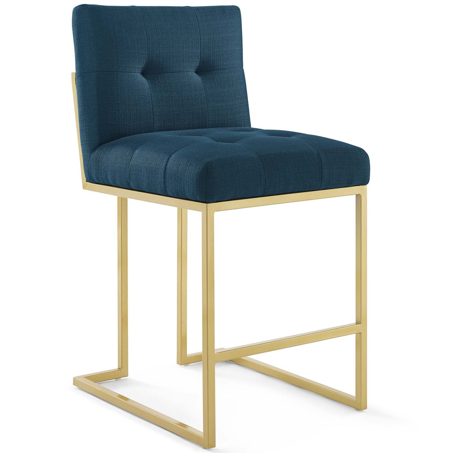 Modway Privy Stainless Steel Upholstered Fabric Counter Stool Set of 2, Gold Azure