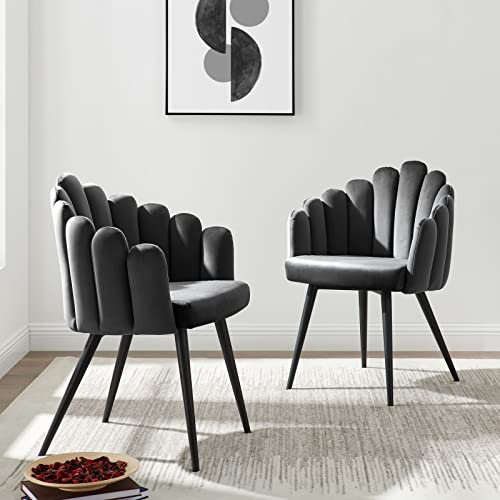 Modway Performance Velvet Channel Tufted Set of 2 in Black Charcoal Dining Chair